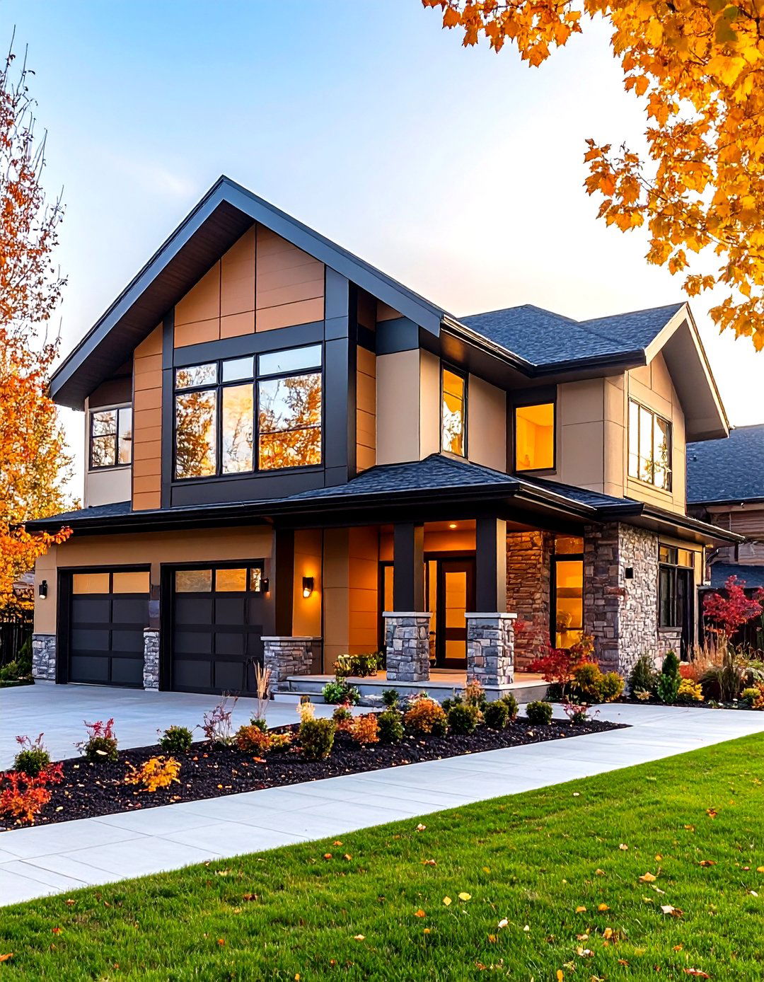 Contemporary Box Design Black Metal Details - 24 Tan House With Black Trim Design Ideas