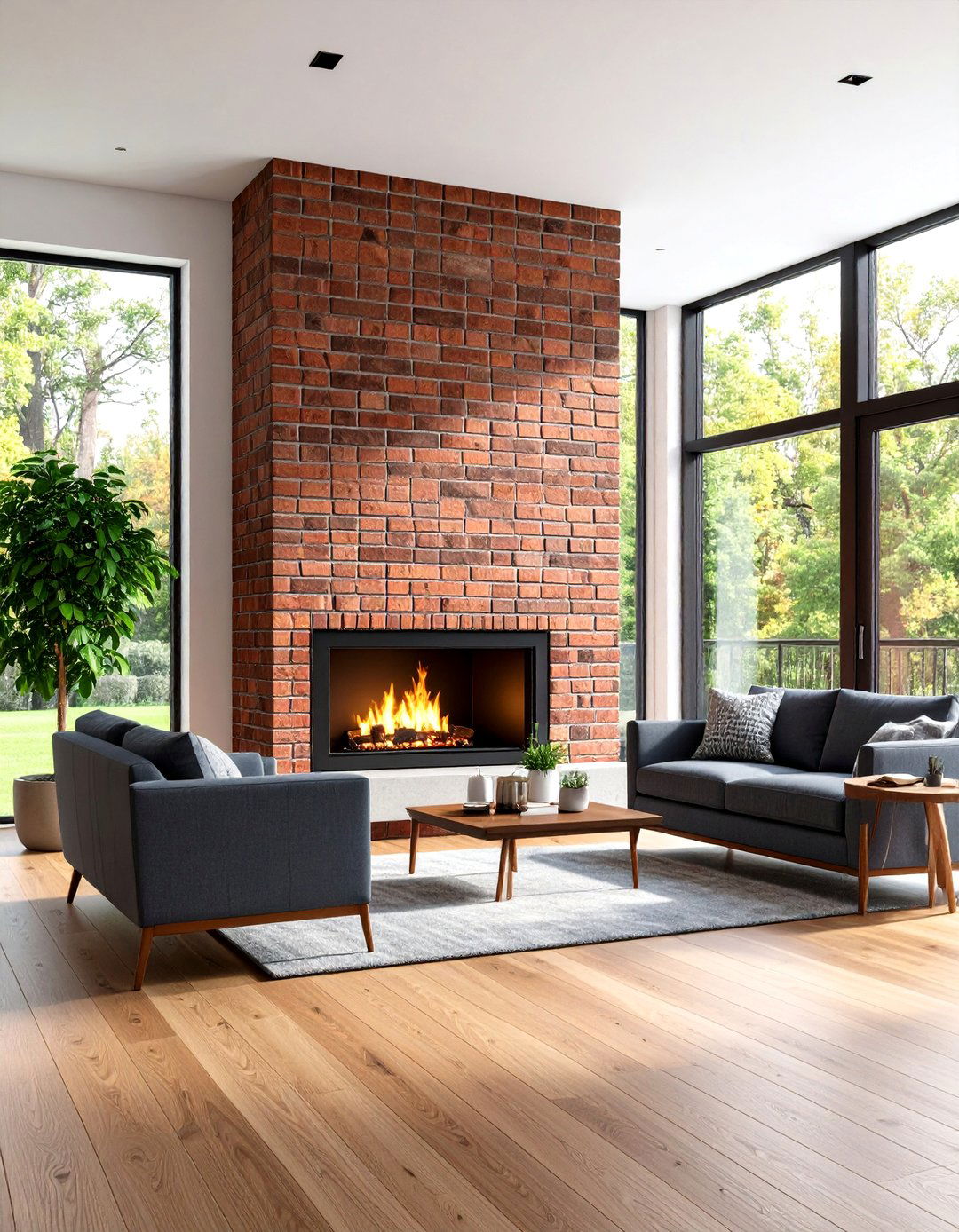 Contemporary Brick Accent Wall Fireplace - 24 Brick Fireplace Ideas