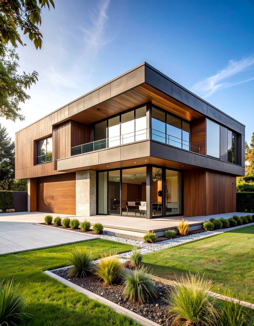 Contemporary Brown Concrete with Cream Metal Panels - 24 Cream and Brown House Exterior Ideas