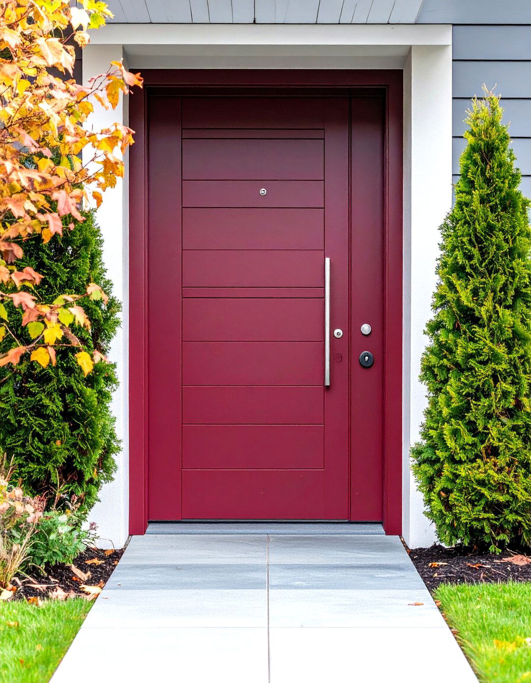 Contemporary Burgundy Door with Minimalist Hardware - 24 Burgundy Front Door Ideas
