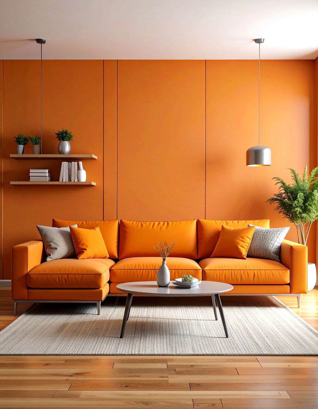 Contemporary Burnt Orange Accent Living Room - 24 Orange and Grey Living Room Ideas
