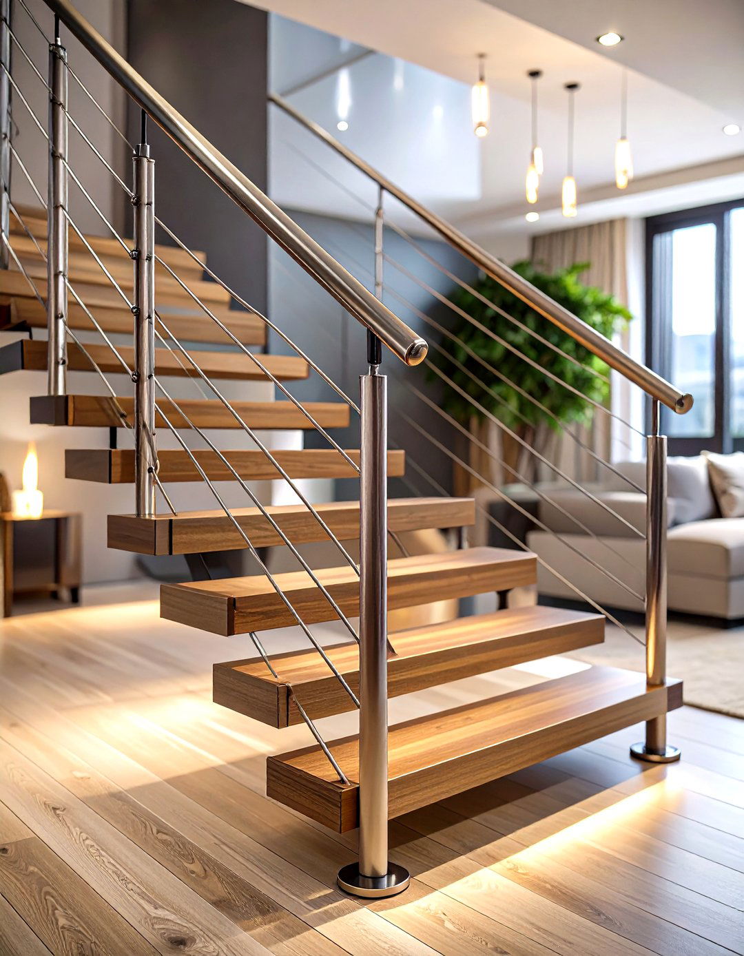 Contemporary Cable Rail with Aluminum Posts - 24 Open Staircase Ideas