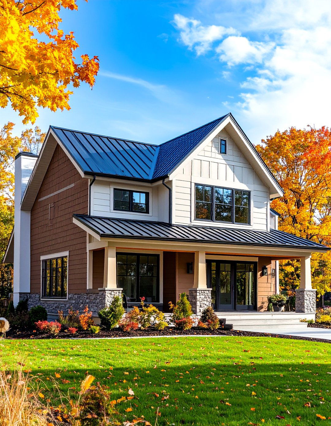 Contemporary Cedar Siding with Cream Trim - 24 Cream and Brown House Exterior Ideas