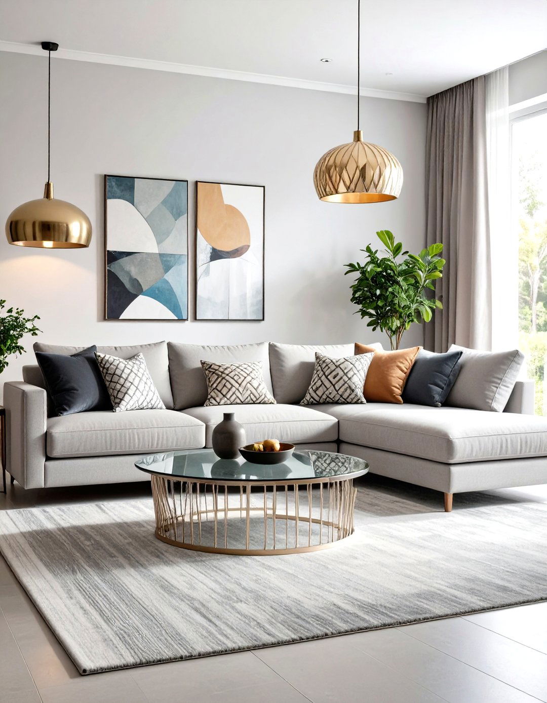 Contemporary Clean Grey Sectional Setup - 24 Grey Sectional Living Room Ideas