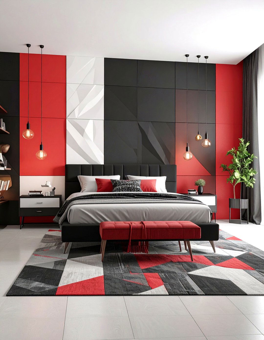 Contemporary Color Block Bedroom - 24 red black and white bedroom ideas