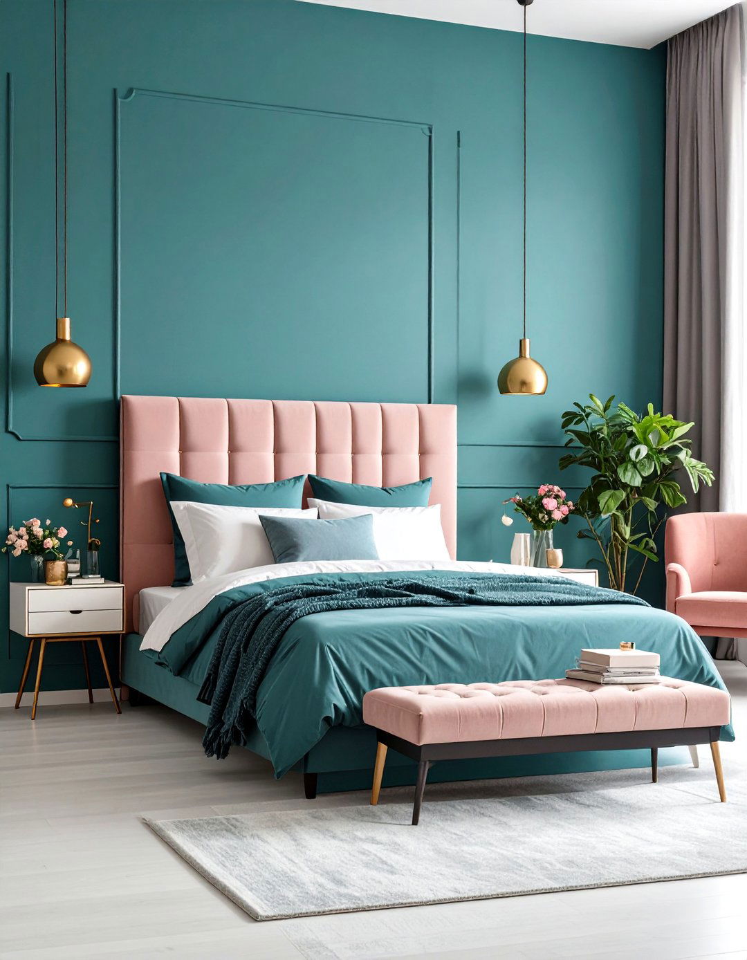Contemporary Color Block Drama - 24 Teal and Pink Bedroom Ideas