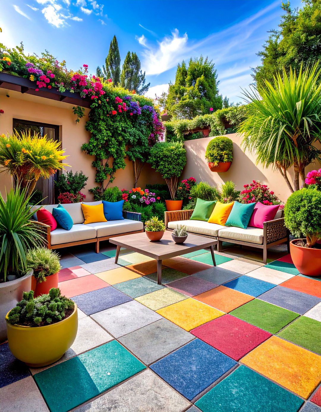 Contemporary Color Blocking Technique - 24 cobblestone patio ideas
