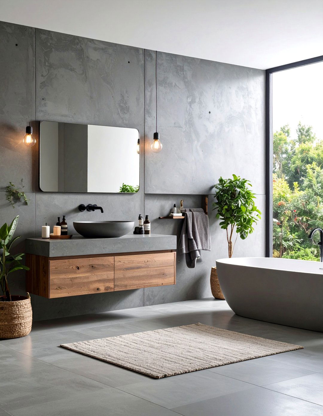 Contemporary Concrete Bathroom Accent Wall - 24 Bathroom Accent Wall Ideas