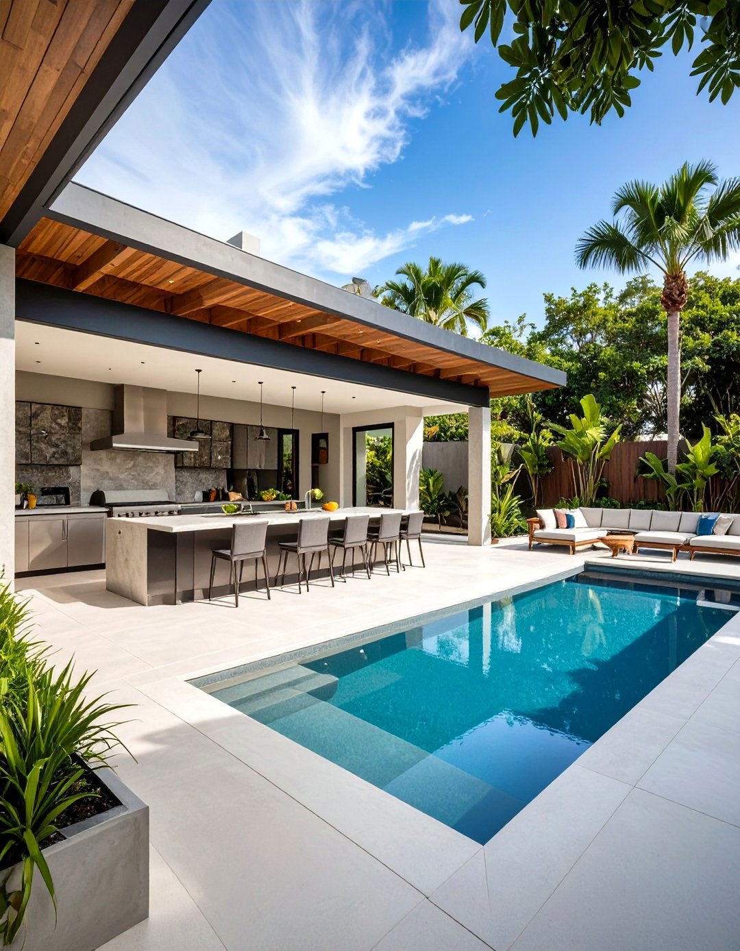 Contemporary Concrete Lanai Kitchen