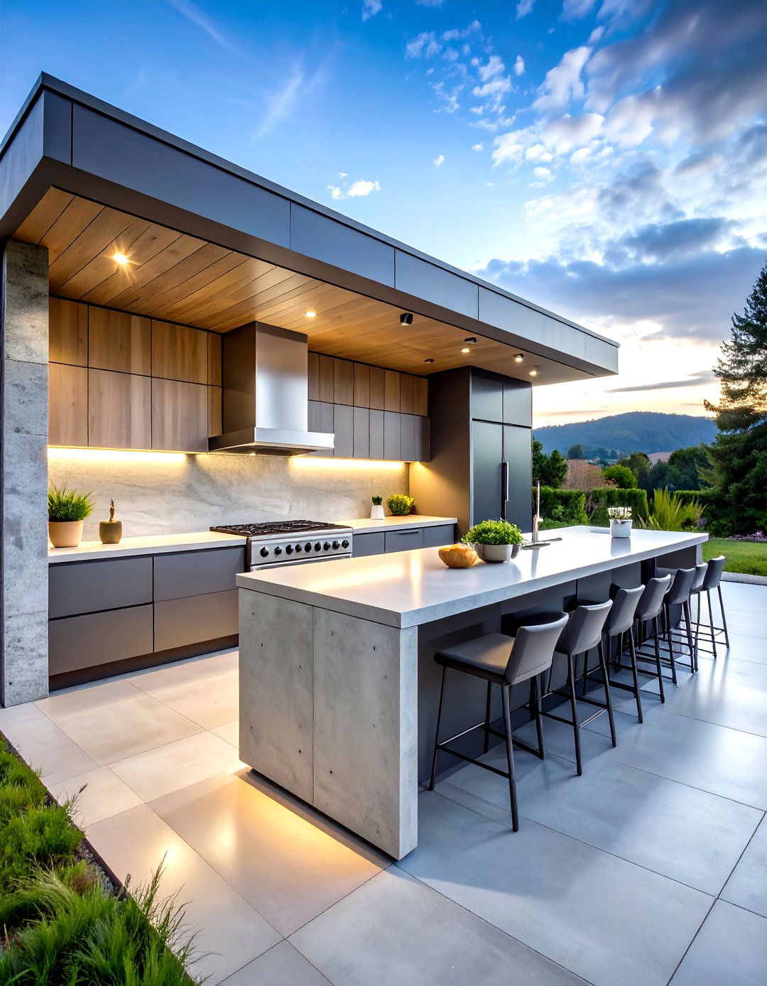 Contemporary Concrete Outdoor Kitchen with Industrial Elements - 24 Outdoor Kitchen Designs