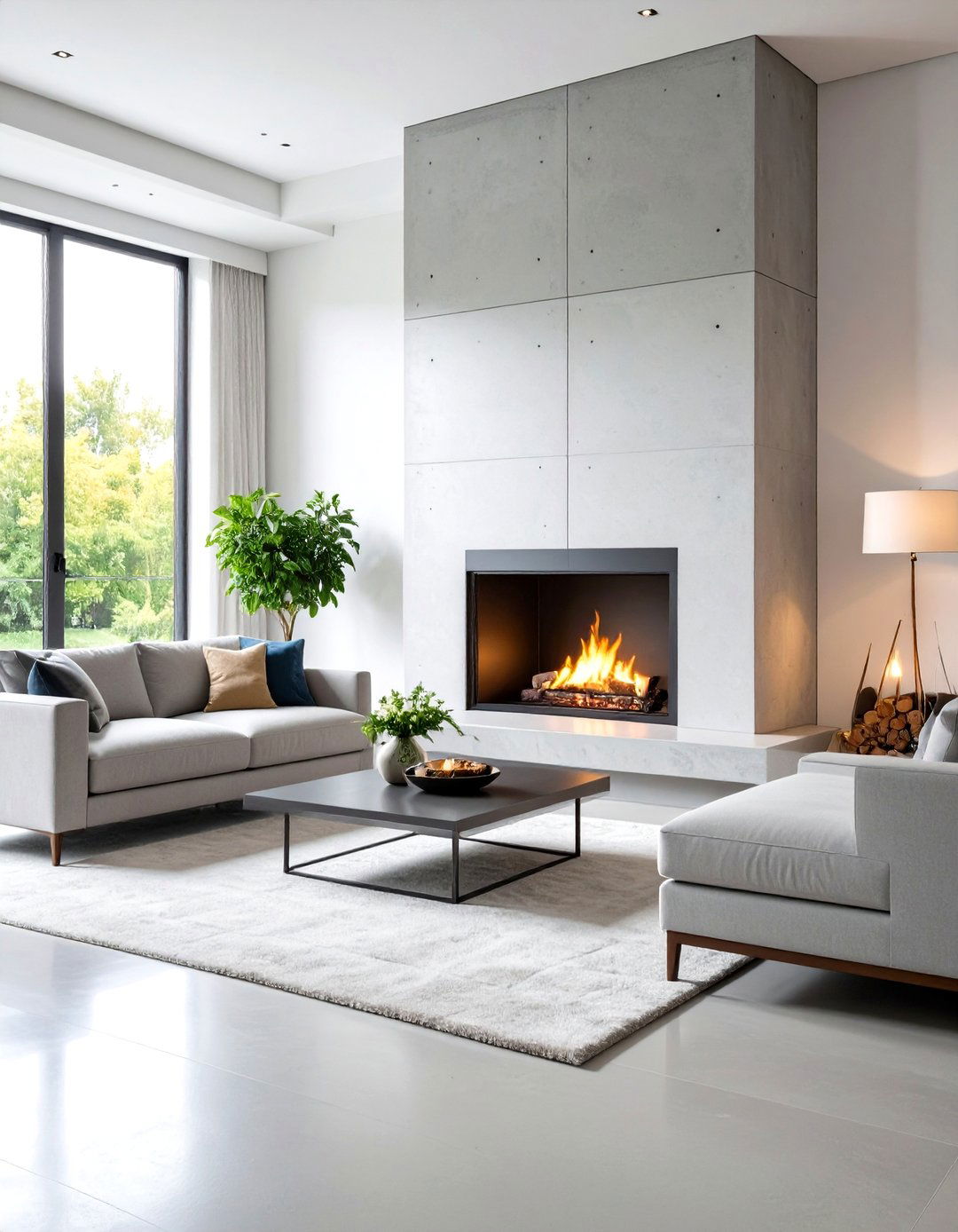Contemporary Concrete Surrounds - 24 Fireplace Wall Ideas