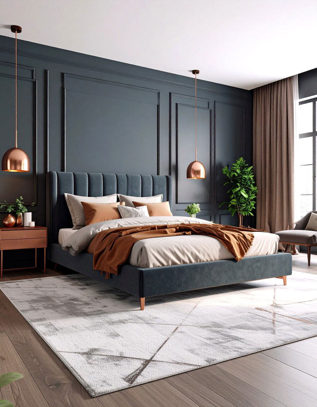 Contemporary Copper Accent - 24 Dark Bedroom Ideas
