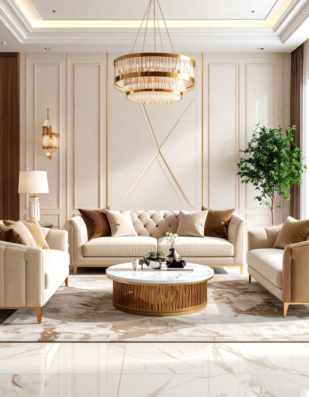 Contemporary Cream Gold Luxury - 24 Cream Living Room Ideas