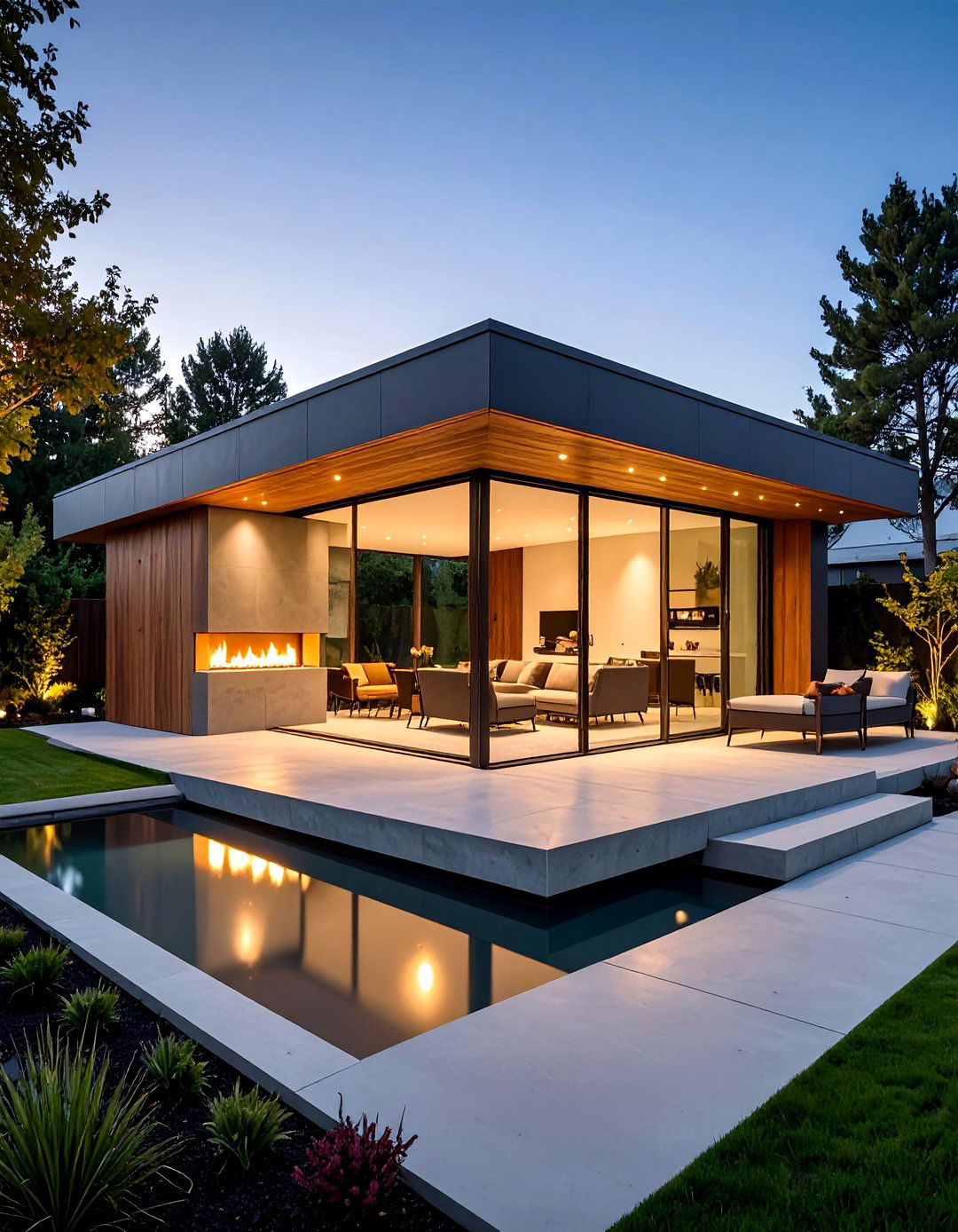 Contemporary Cube Pavilion With Wall Mounted Fireplace - 24 Backyard Pavilion With Fireplace