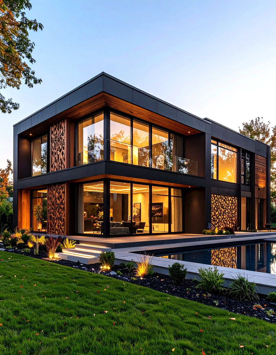 Contemporary Custom Artistic Wood Features - 24 Black House With Wood Accents