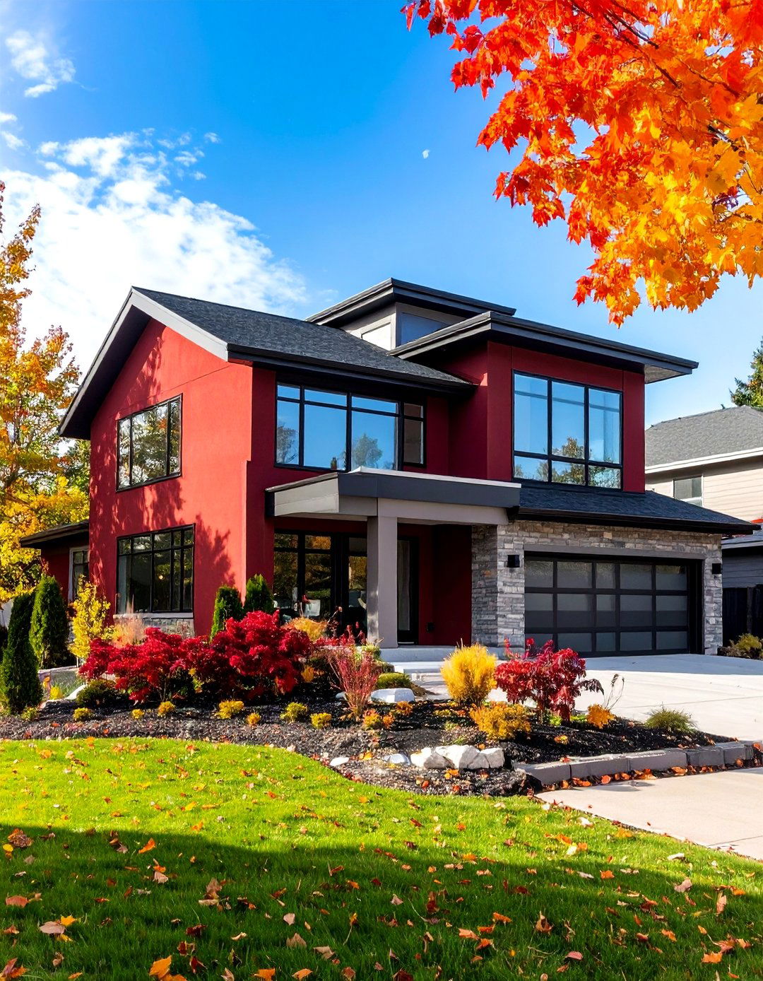 Contemporary Dark Red Stucco - 24 Dark Red House Exterior Ideas