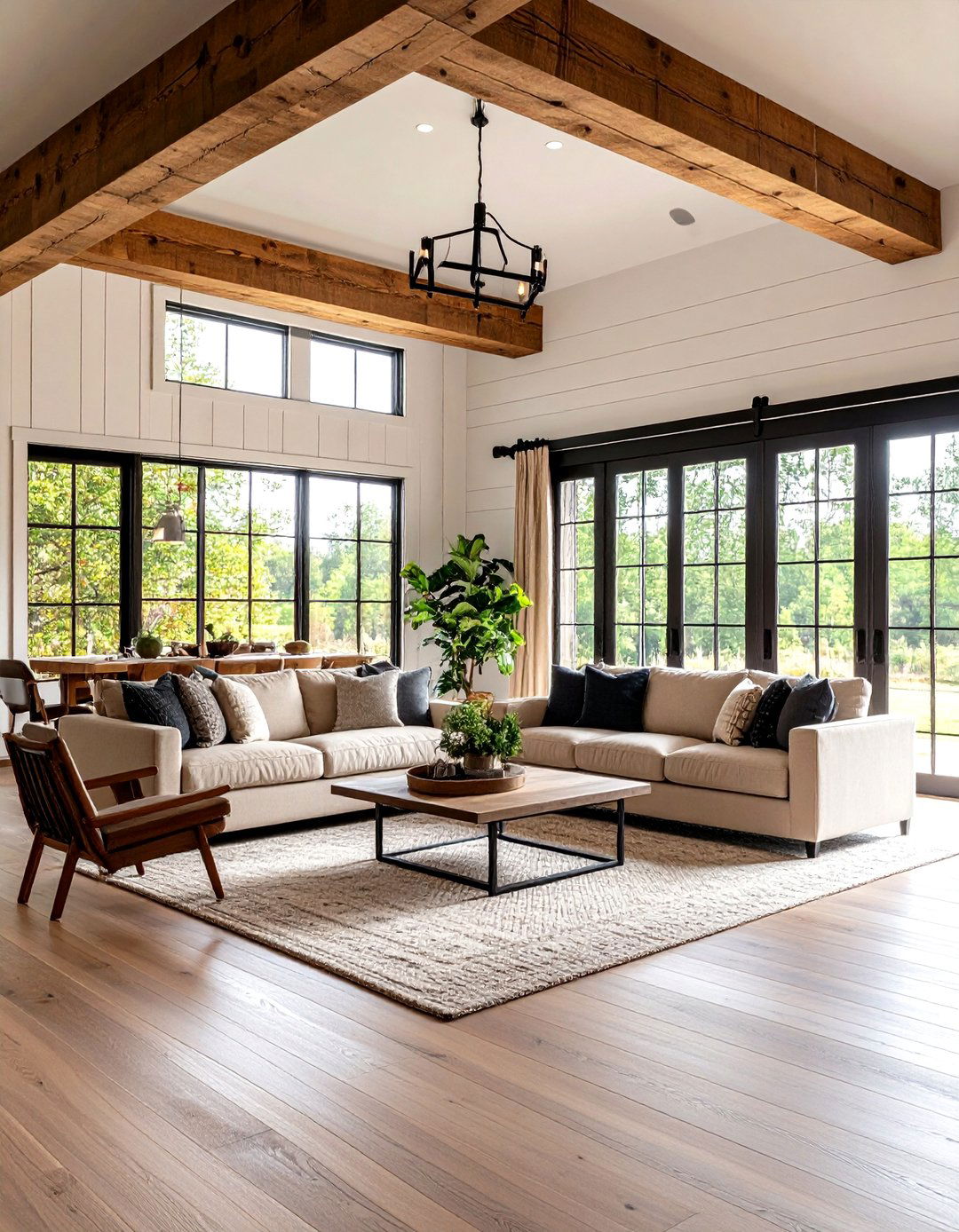 Contemporary Farmhouse Living Room - 24 Cream and Black Living Room Ideas