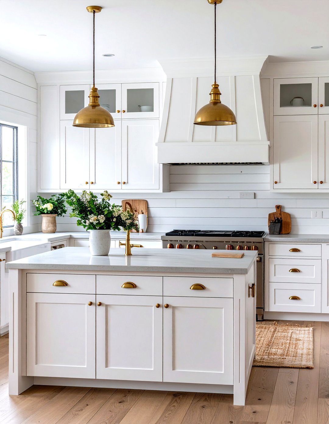 Contemporary Farmhouse White Cabinets with Bronze Gold Hardware - 24 White Kitchen Cabinets With Gold Hardwar
