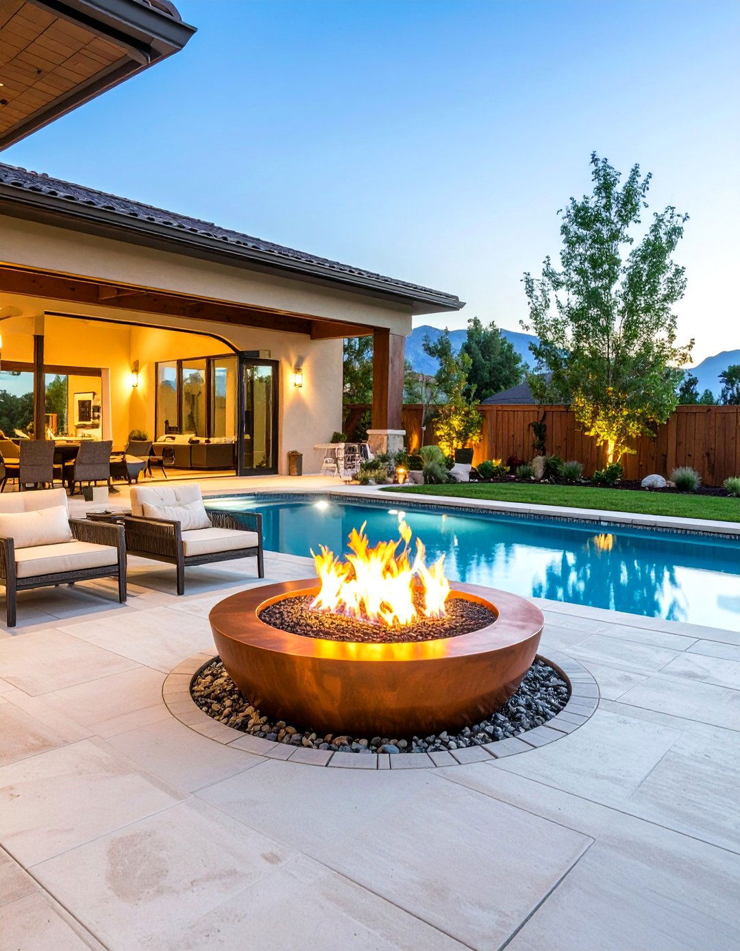 Contemporary Fire Bowl Integration - 24 Rectangle Pool With Hot Tub
