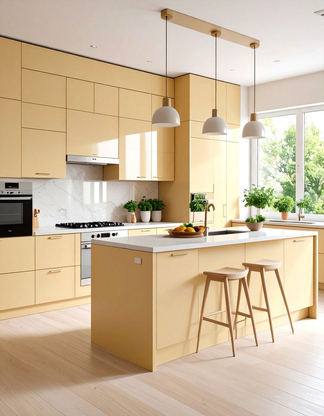 Contemporary Flat Panel Beige Design - 24 Kitchens With Beige Kitchen Cabinets