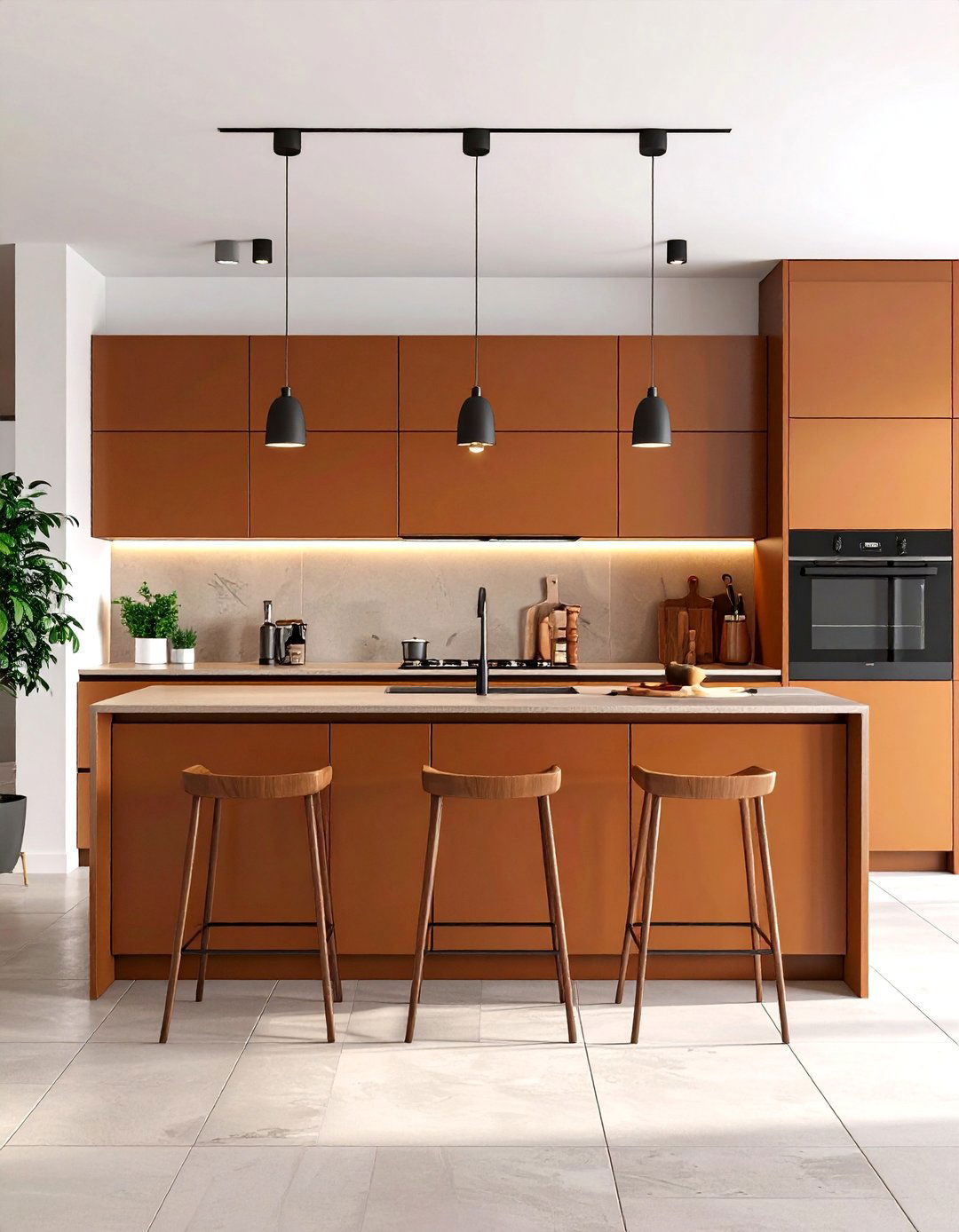 Contemporary Flat Panel Brown Kitchen - 24 Brown Kitchen Ideas