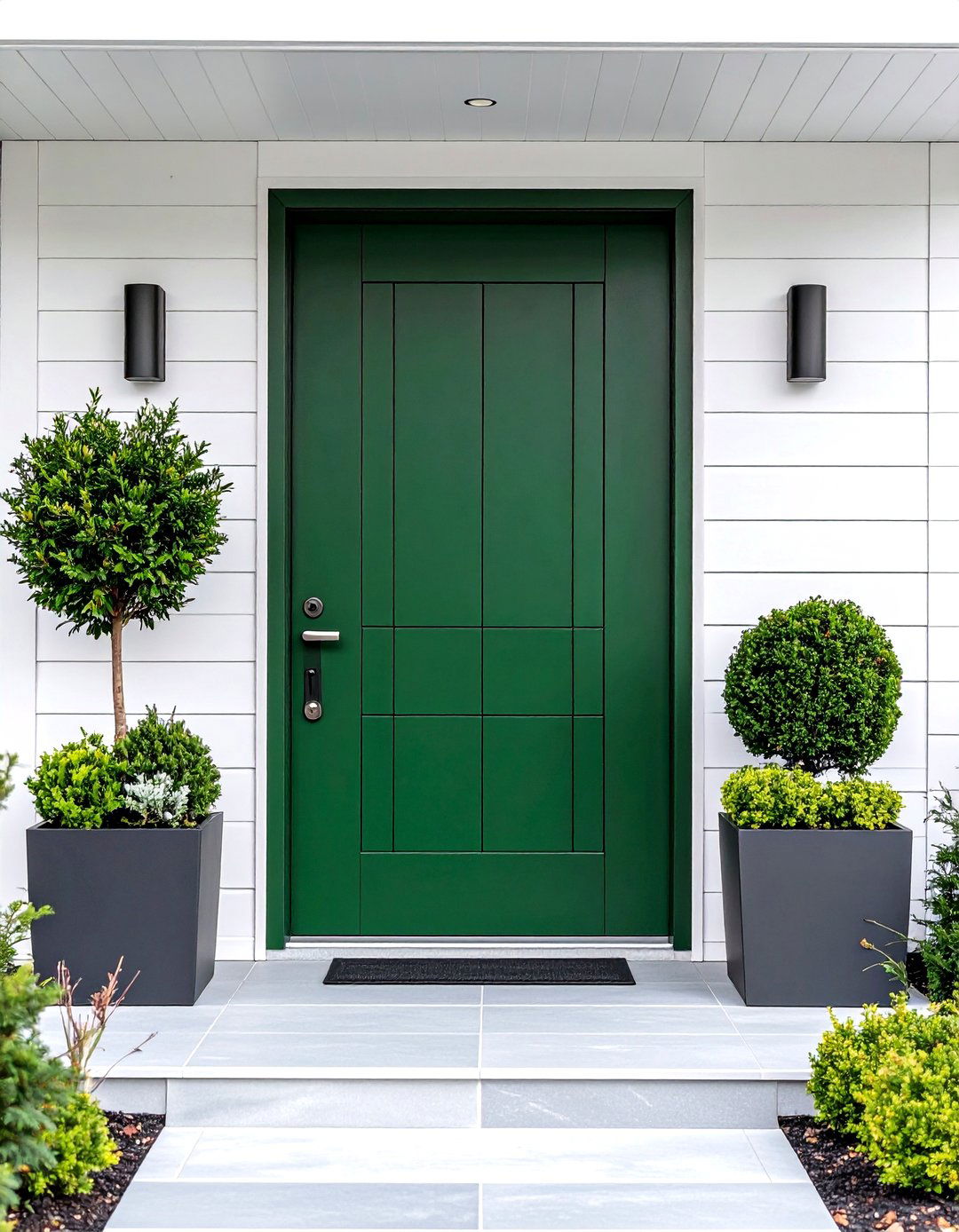 Contemporary Flat Panel Forest Green with Stainless Steel - 24 Dark Green Front Door Ideas