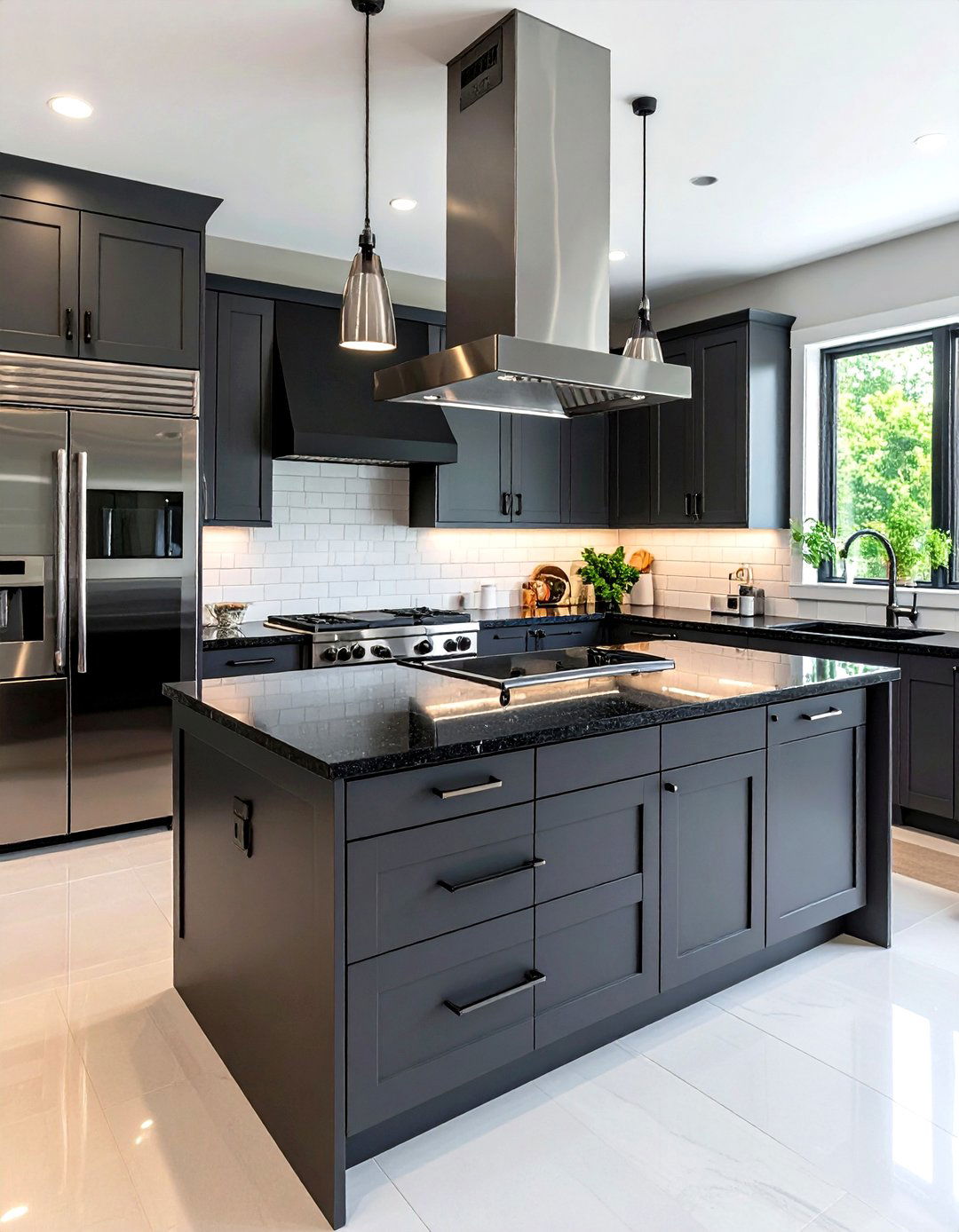 Contemporary Flat Panel Kitchen Design - 24 Kitchen With Gray Cabinets And Black Countertops Ideas