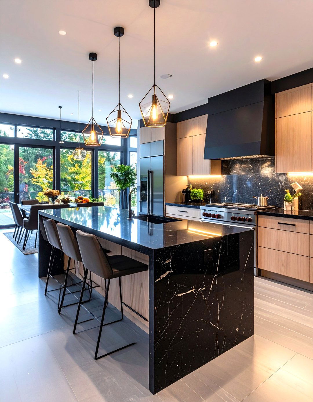 Contemporary Flat Panel Kitchen Layout - 24 Kitchen With White Cabinets and Black Countertops Ideas
