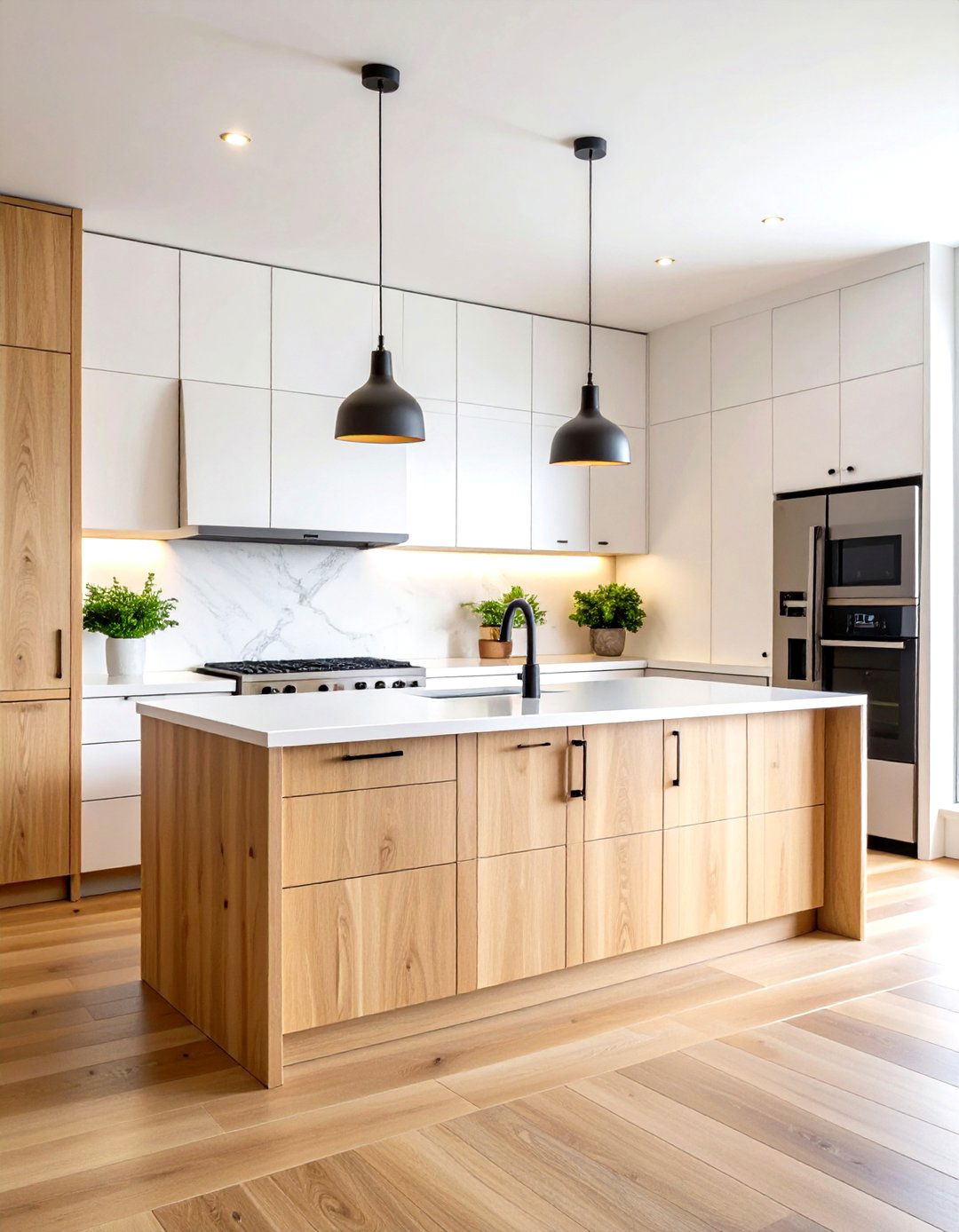 Contemporary Flat Panel White Oak Kitchens - 24 Kitchens With White Oak Cabinets