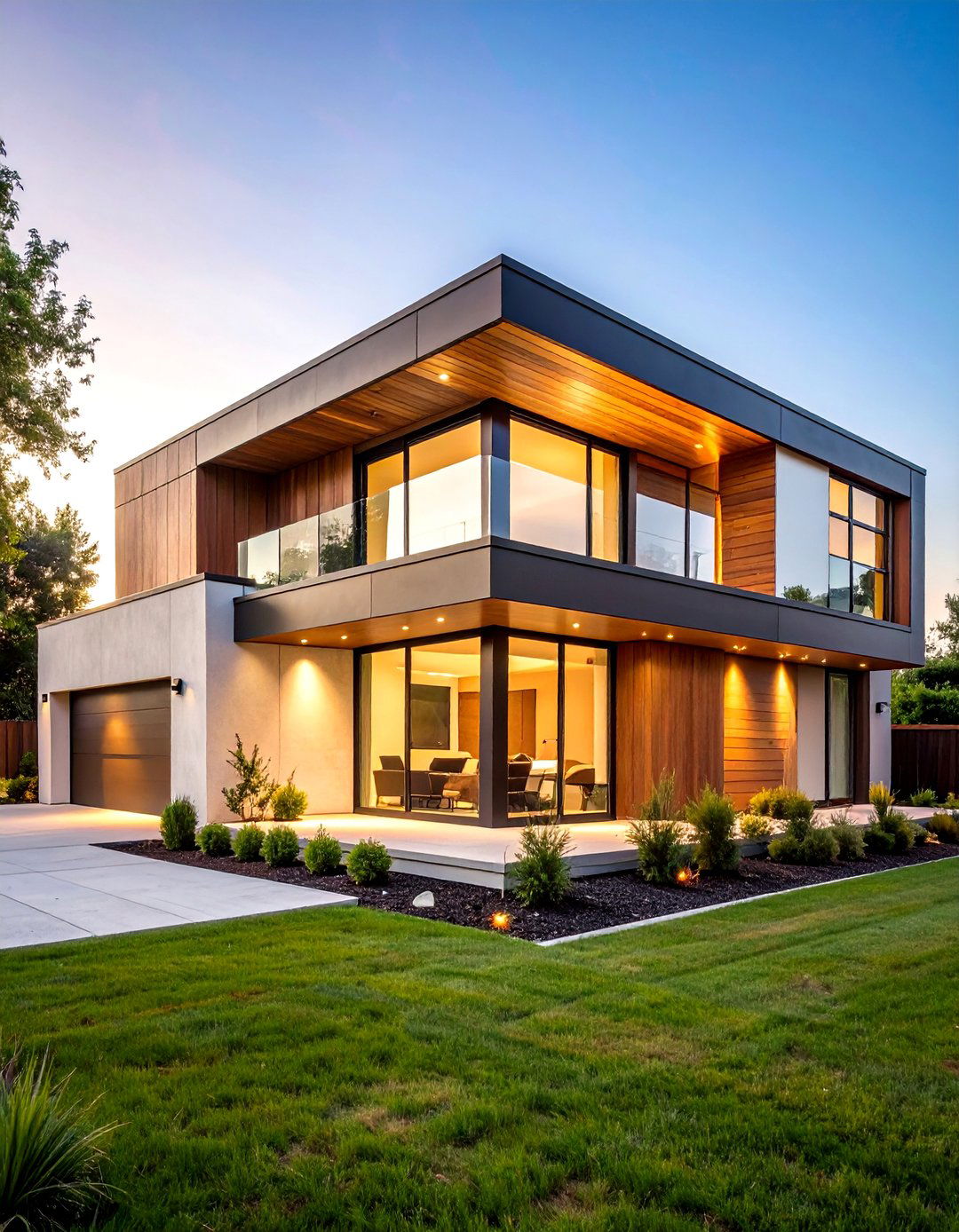 Contemporary Flat Roof Brown and Cream Geometric - 24 Cream and Brown House Exterior Ideas