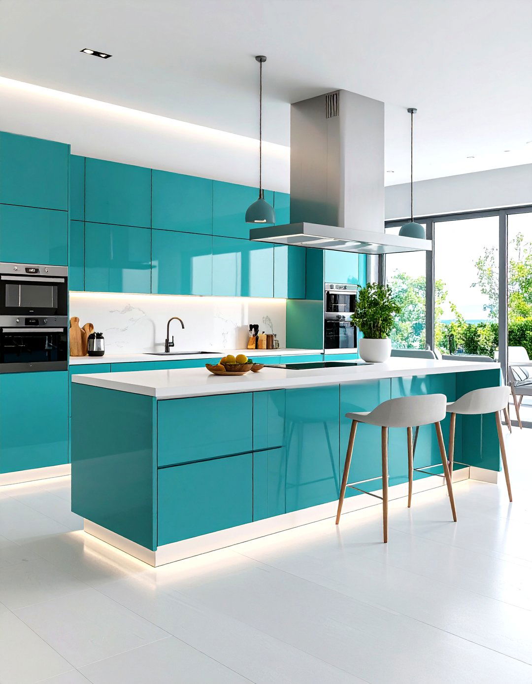 Contemporary Floating Teal Kitchen - 24 Teal and White Kitchen Ideas