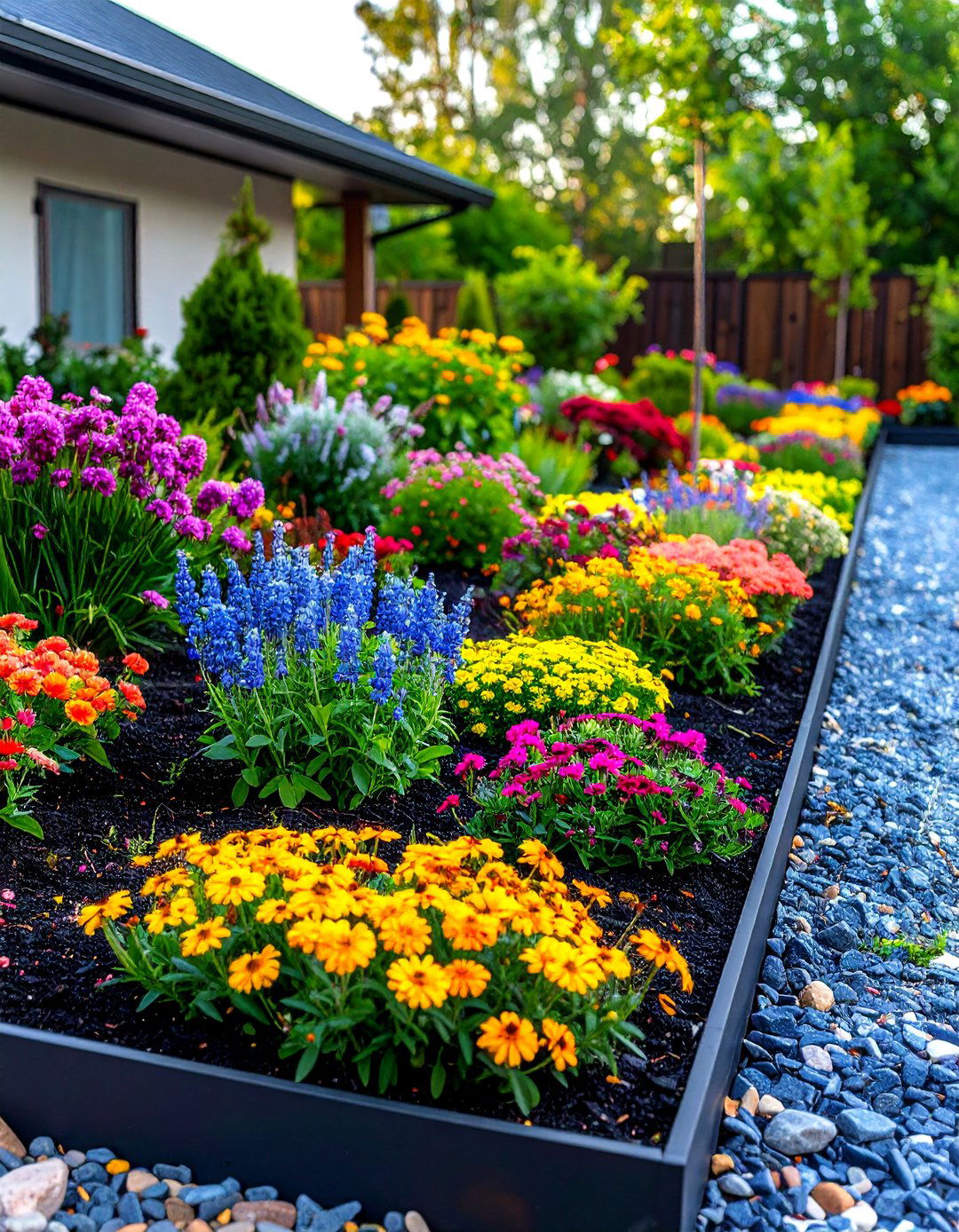Contemporary Flower Bed Borders - 24 Black Mulch Landscaping Ideas
