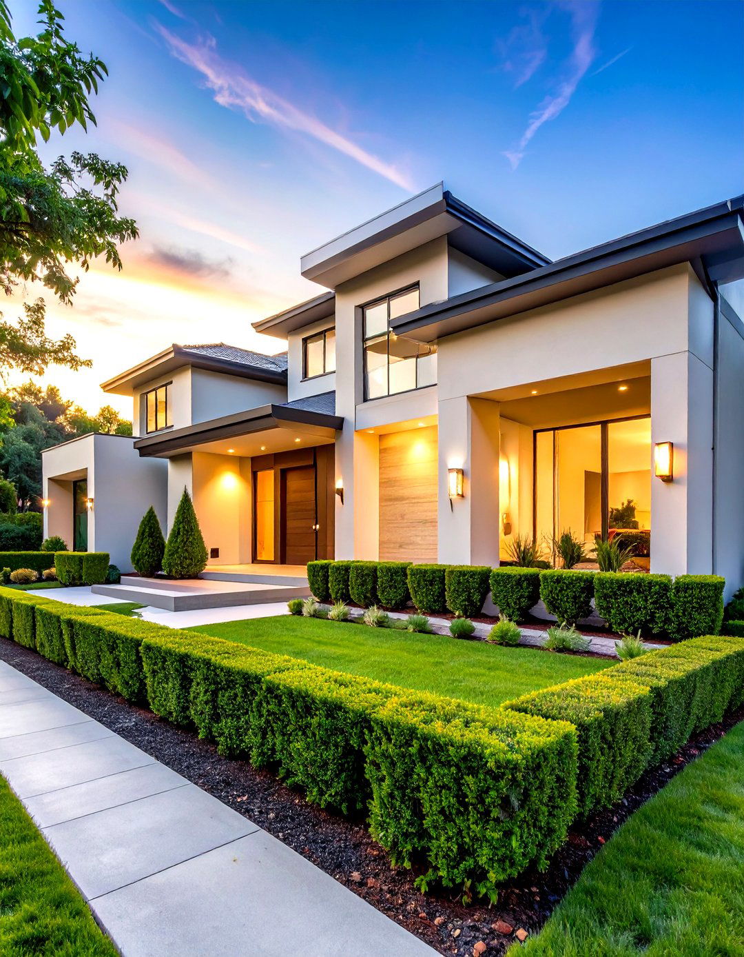 Contemporary Foundation Planting Design - 24 Front Yard Boxwood Shrubs