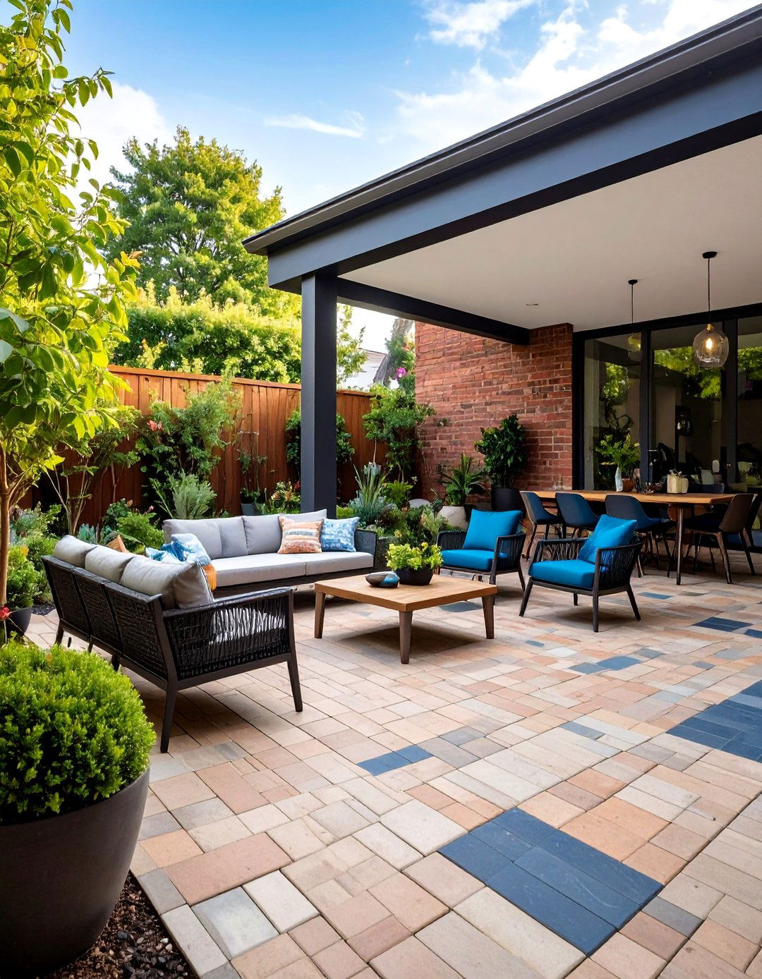 Contemporary Geometric Brick Patio - 24 Brick Patio Ideas