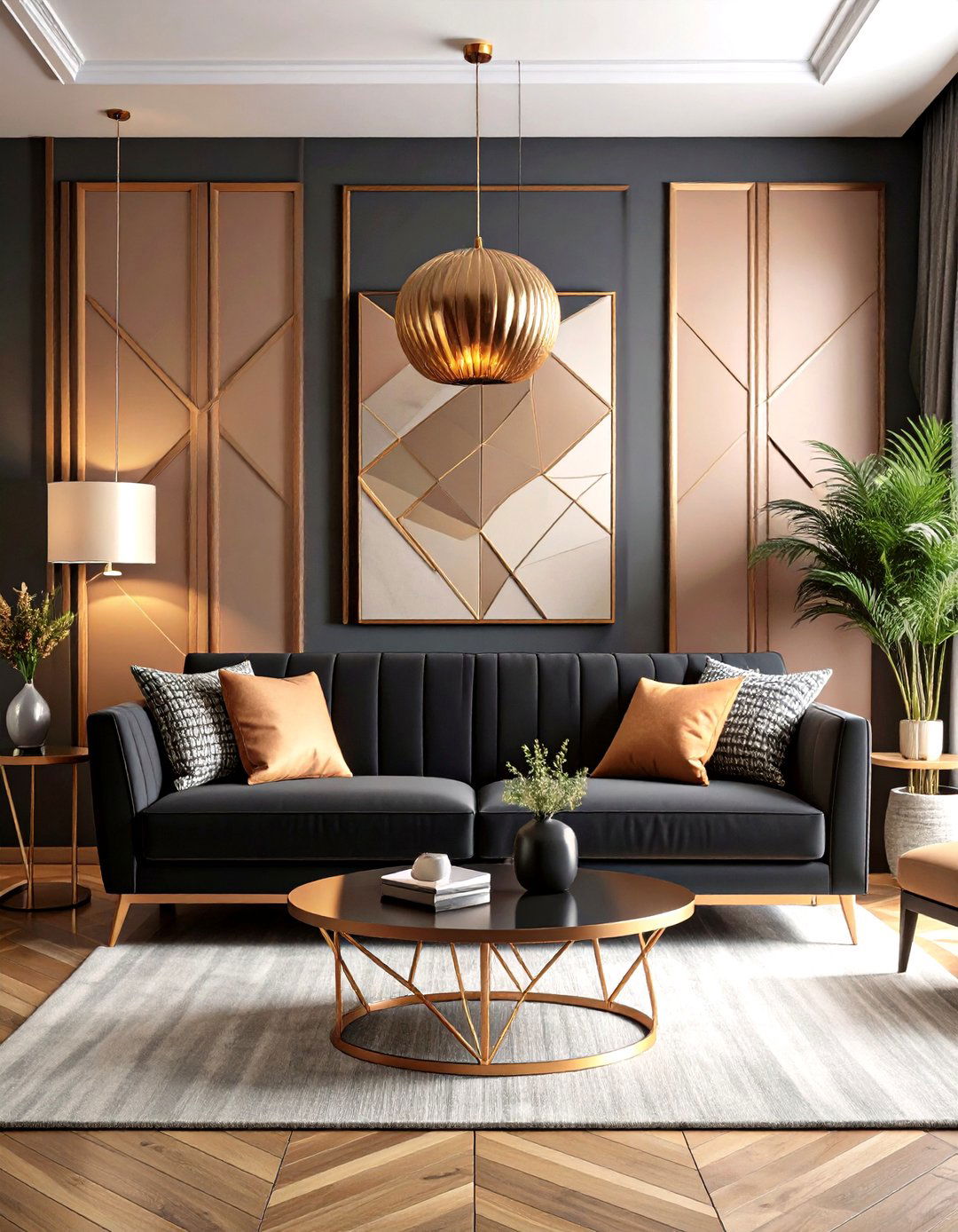 Contemporary Geometric Design - 24 Living Room Ideas With Black Couches