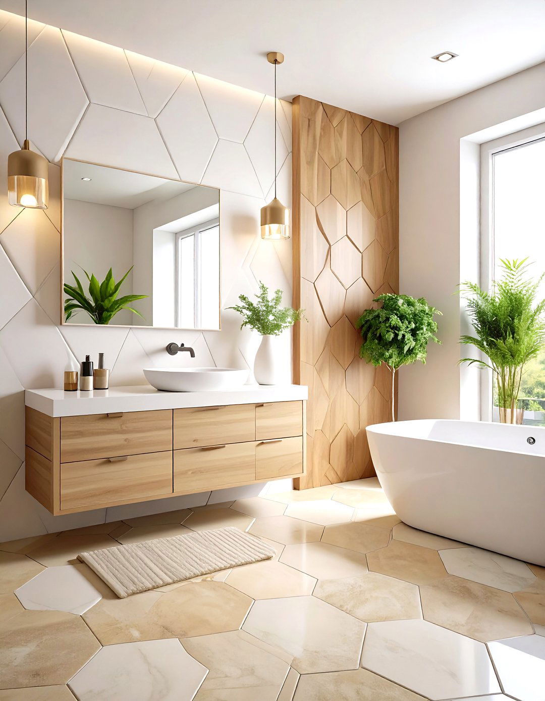Contemporary Geometric Design - 24 Beige and White Bathroom Ideas