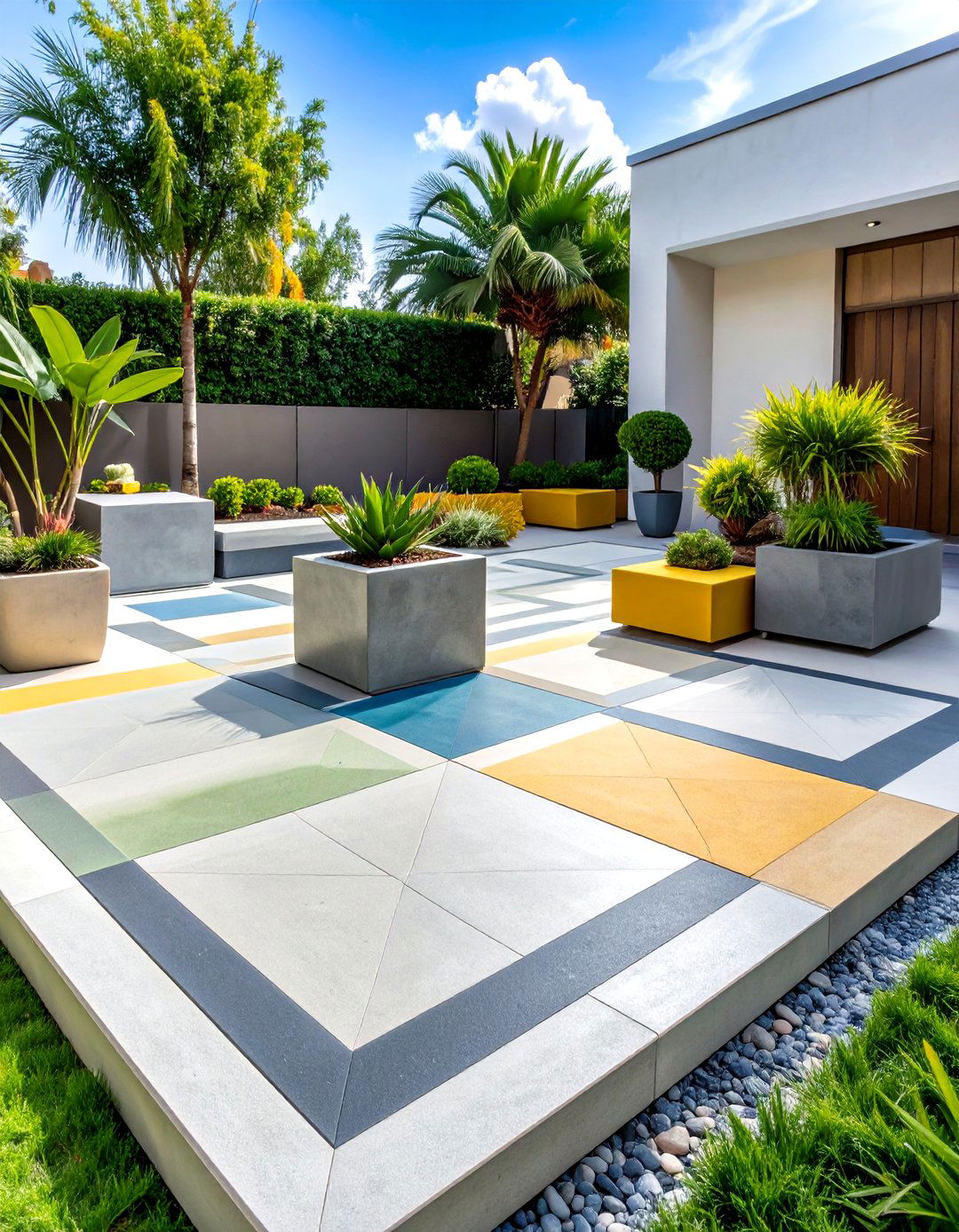 Contemporary Geometric Pattern Concrete Patio - 24 Raised Concrete Patio Ideas