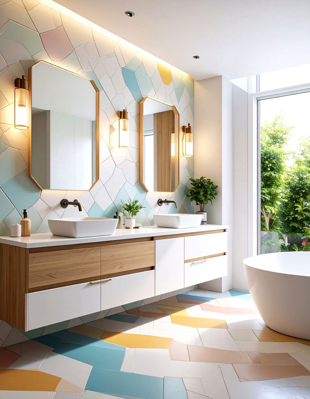 Contemporary Geometric Tile Hall Bathroom - 24 Hall Bathroom Ideas