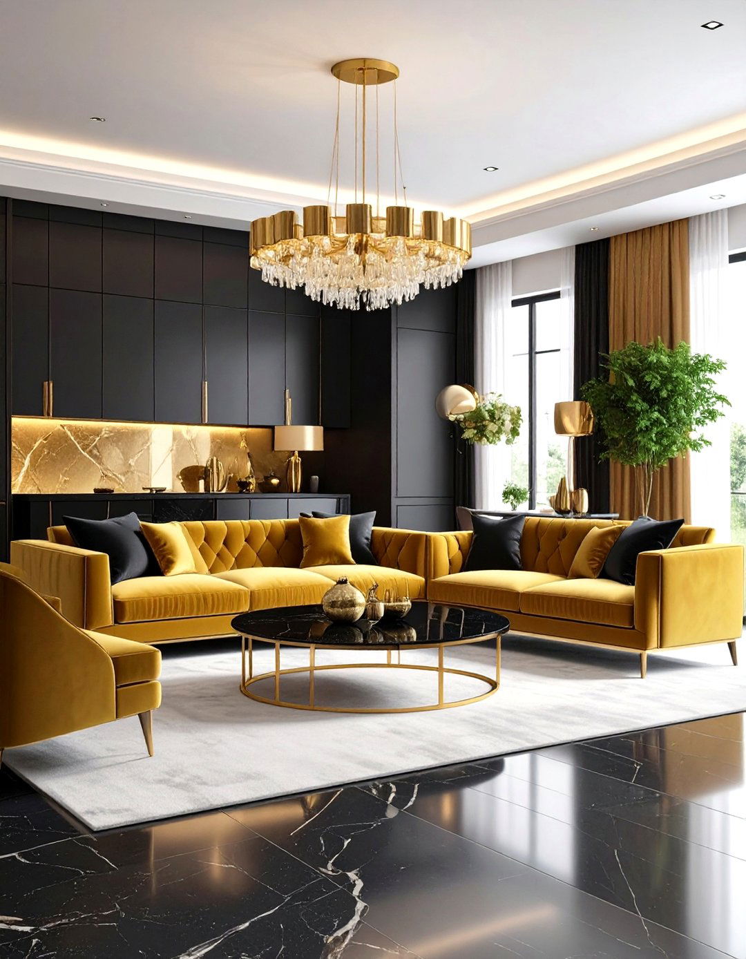 Contemporary Glam Living Space - 24 Black and Gold Living Room Ideas