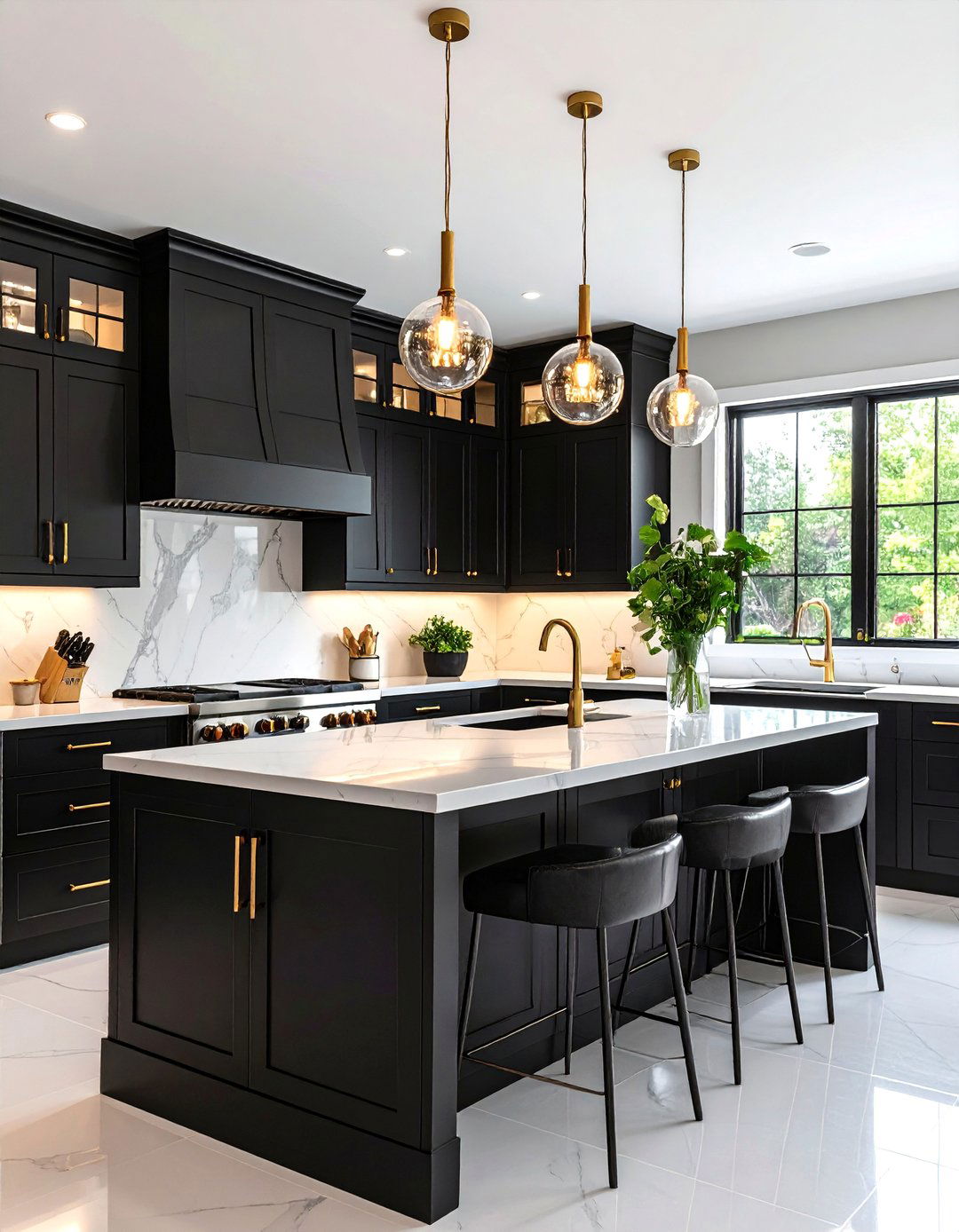 Contemporary Glamour with High Gloss Finishes - 24 black white and gold kitchen ideas
