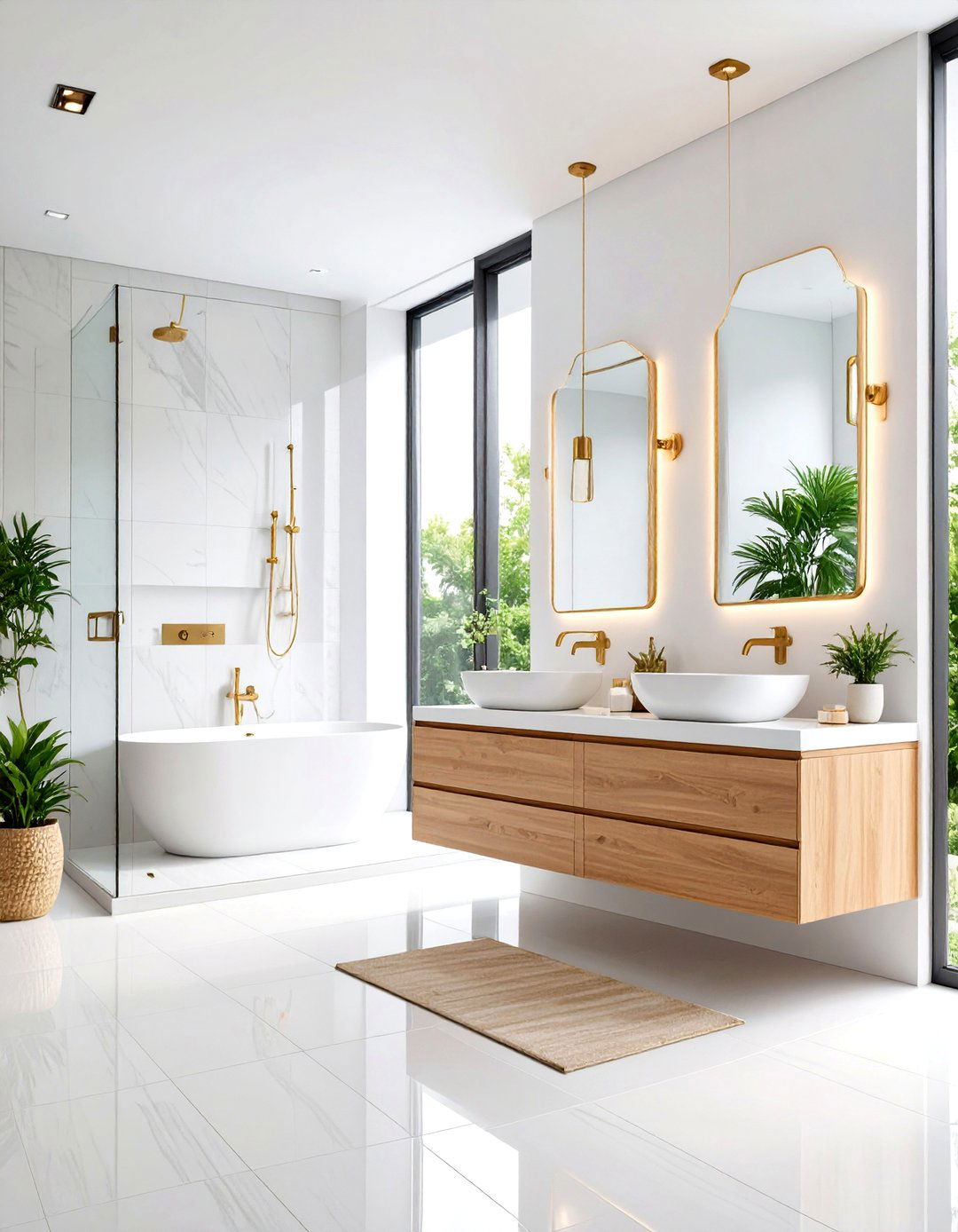 Contemporary Glass And Chrome - 24 White and Gold Bathroom Ideas