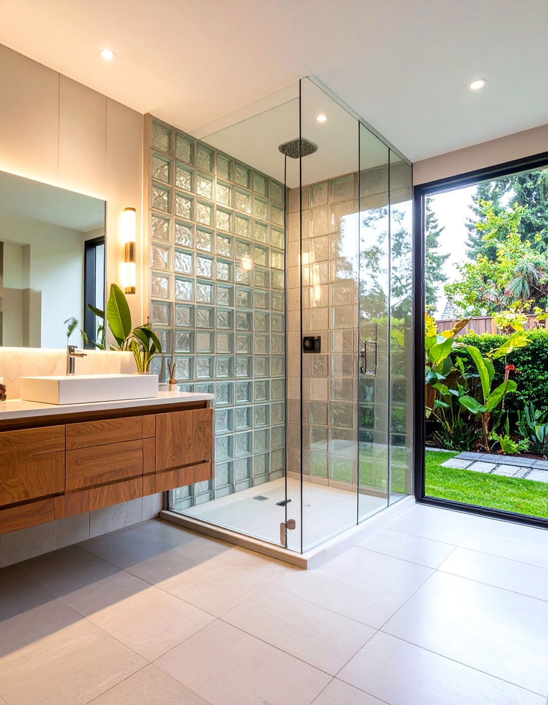 Contemporary Glass Block Bathroom Accent Wall - 24 Bathroom Accent Wall Ideas