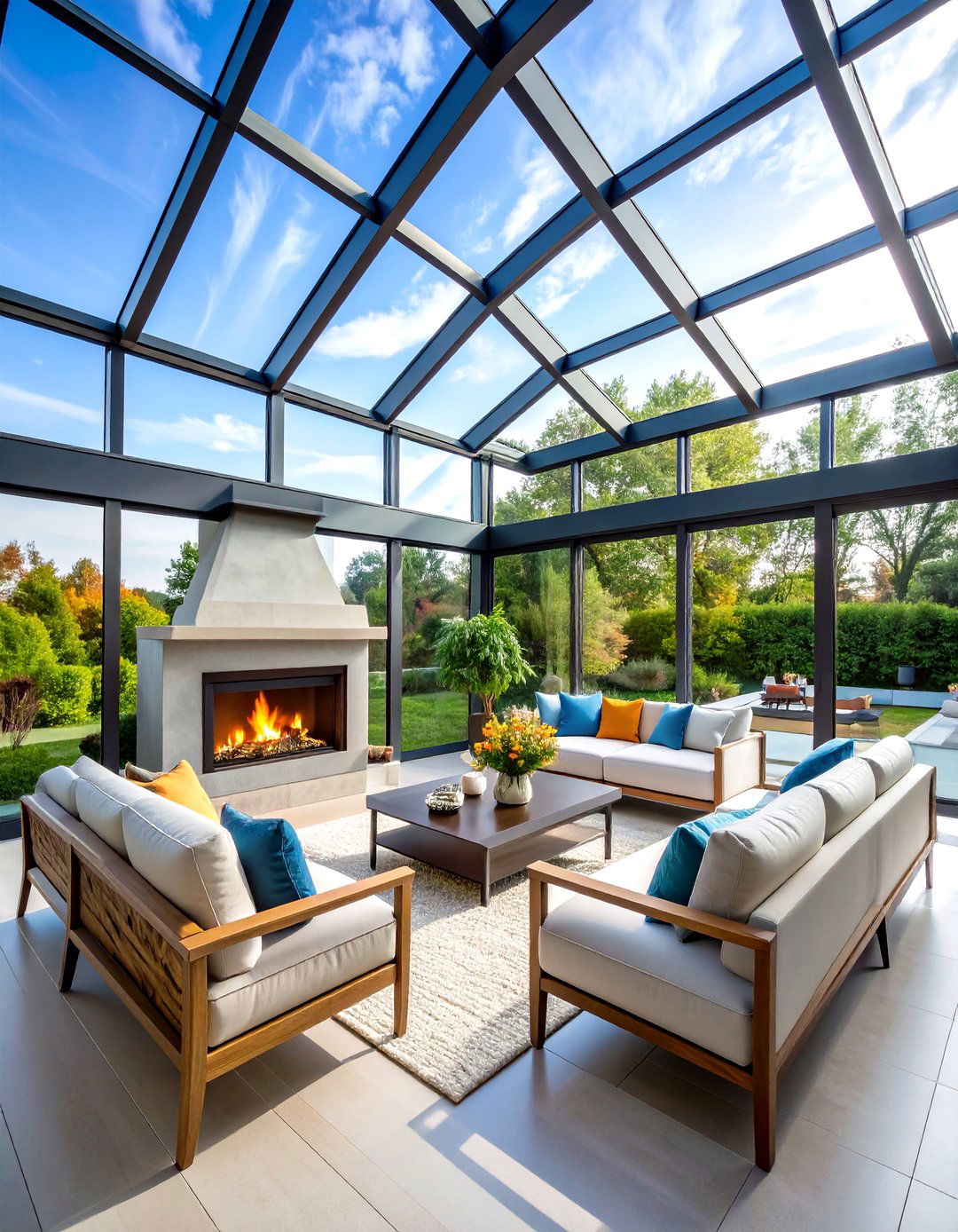 Contemporary Glass Ceiling Integration - 24 Sunroom With Fireplace Ideas
