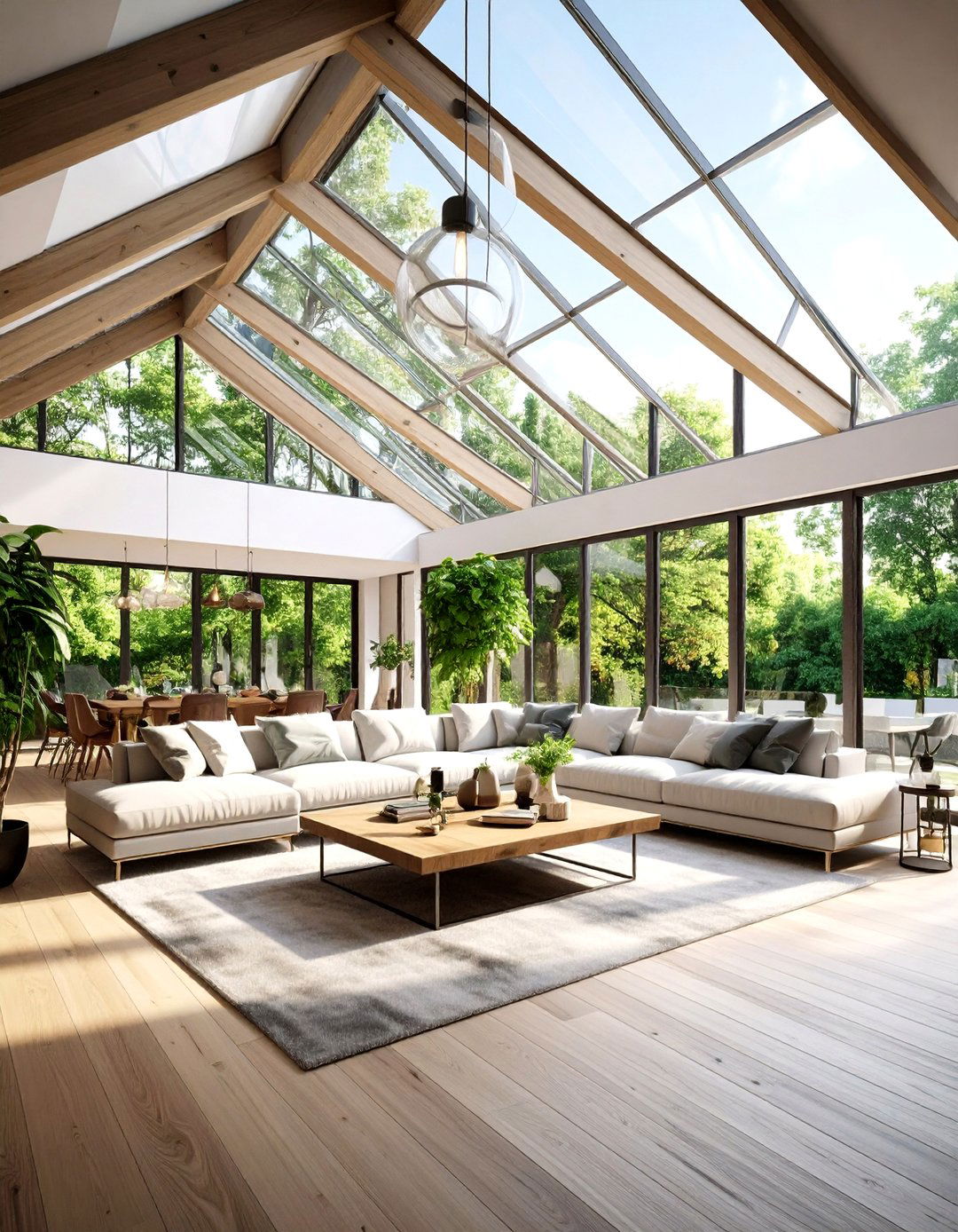 Contemporary Glass Elements - 24 Living Room Vaulted Ceiling Ideas