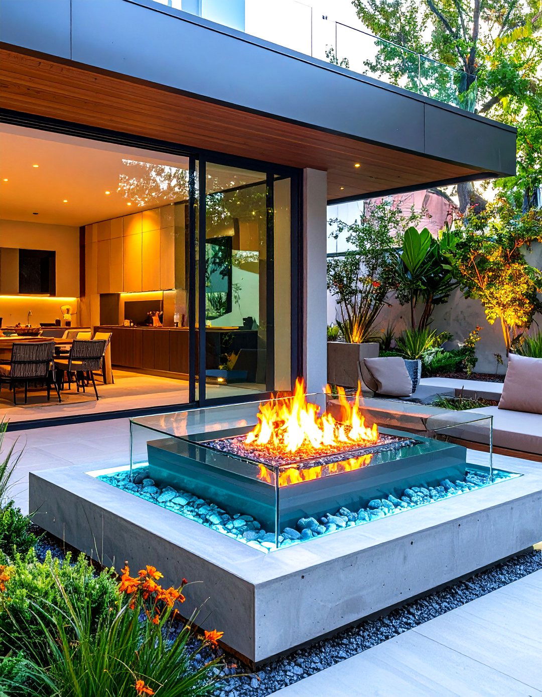 Contemporary Glass Fire Pit - 24 Sunken Fire Pit Ideas