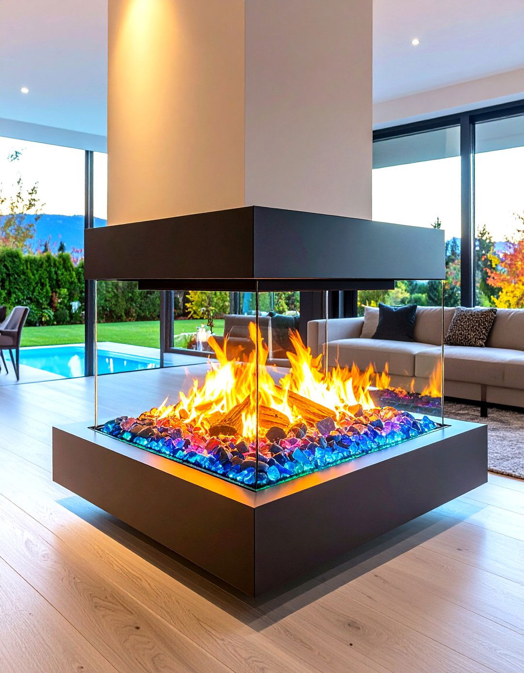Contemporary Glass Panel Fireplace - 24 Small Living Room Fireplace Ideas