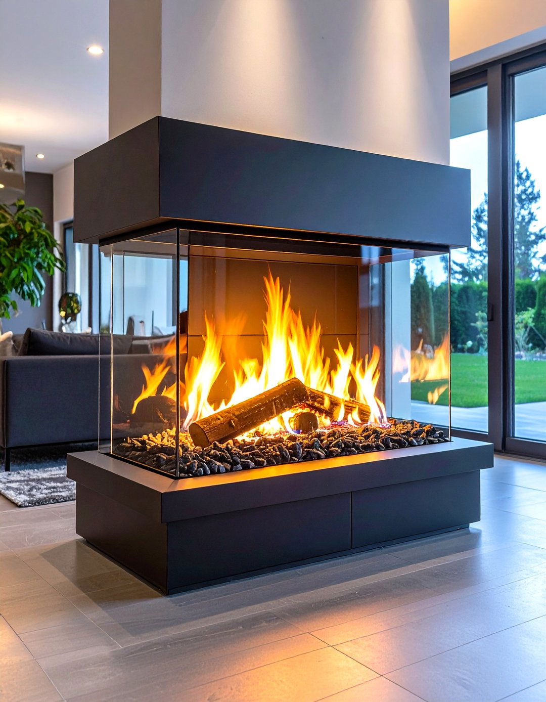 Contemporary Glass Panel Gas Fireplace - 24 Gas Fireplace Ideas