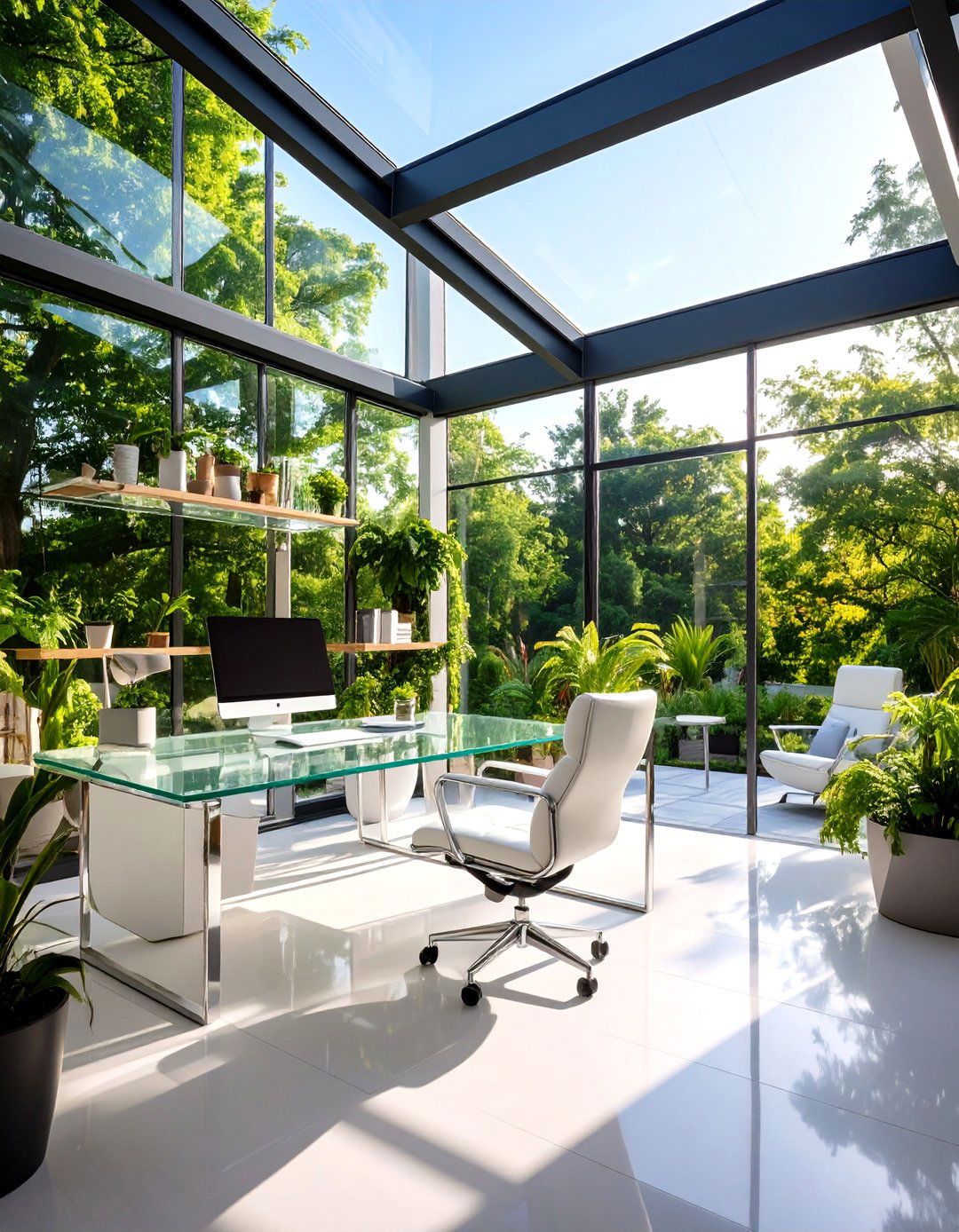 Contemporary Glass Sunroom Office - 24 Sunroom Office Ideas