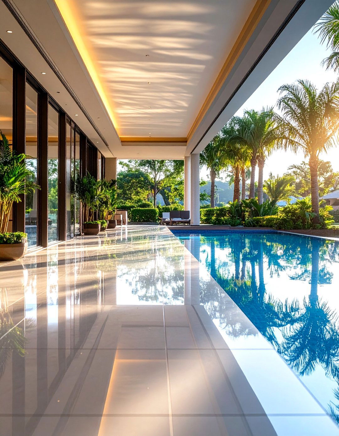 Contemporary Glass Tile Pool Walkway - 24 Pool Walkway Ideas