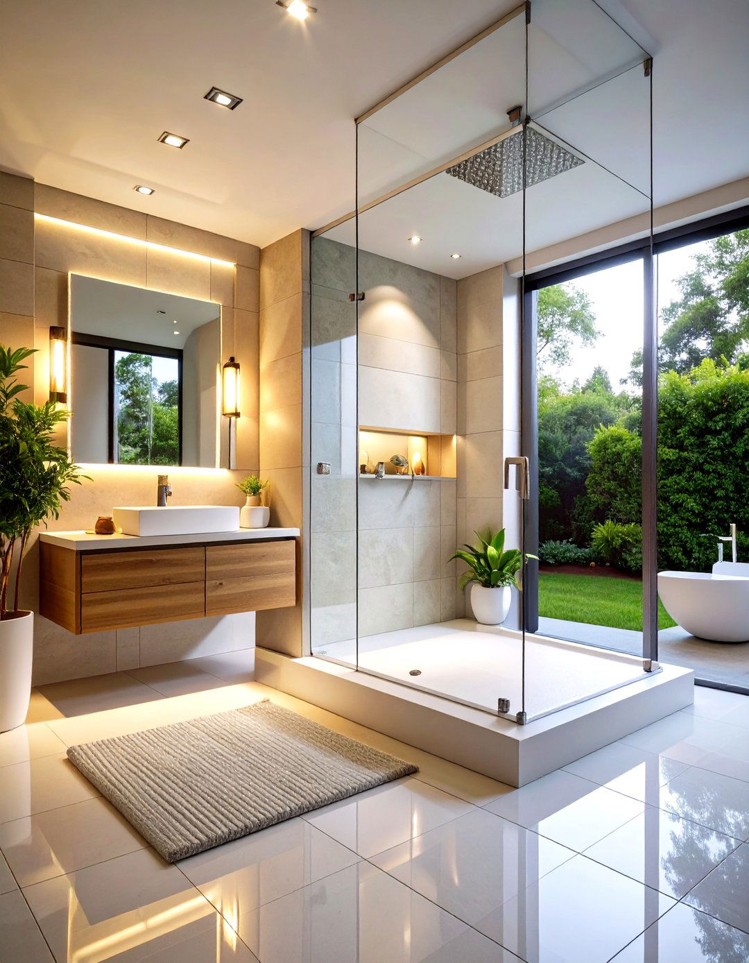 Contemporary Glass Walk in Shower with Acrylic Bench - 24 Walk in Shower Ideas With Bench
